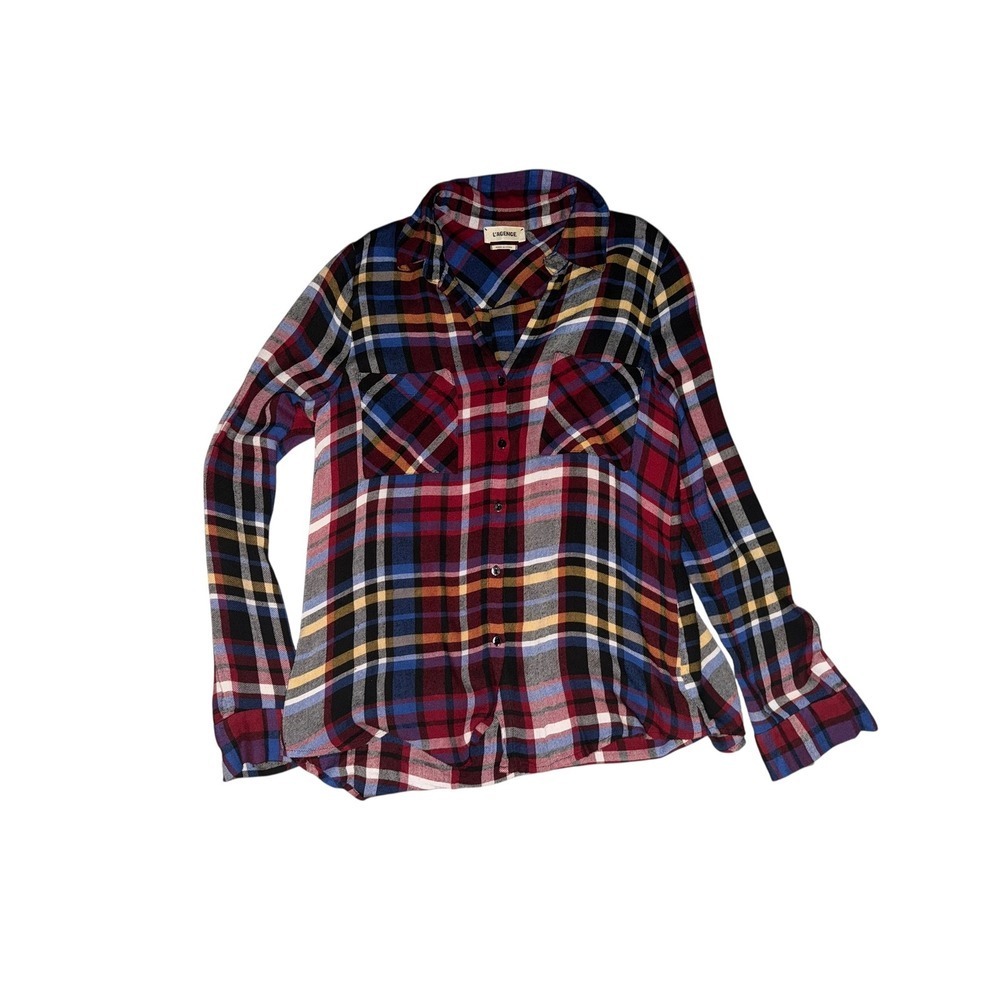 L'AGENCE Flannel Button Down Shirt Sz XS | Preppy Collar Designer Long Sleeve